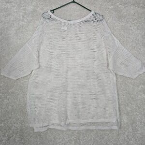 J Jill Womens Open Knit Sweater White Size 2X‎ Short Sleeve Linen Cotton Coastal